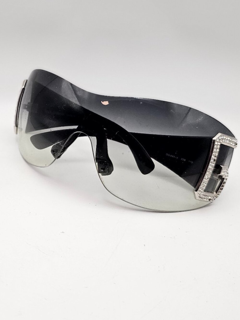 Dolce & Gabbana DG893‑S Vintage Jeweled Shield Sunglasses, Black/Gray, Early 2Ks